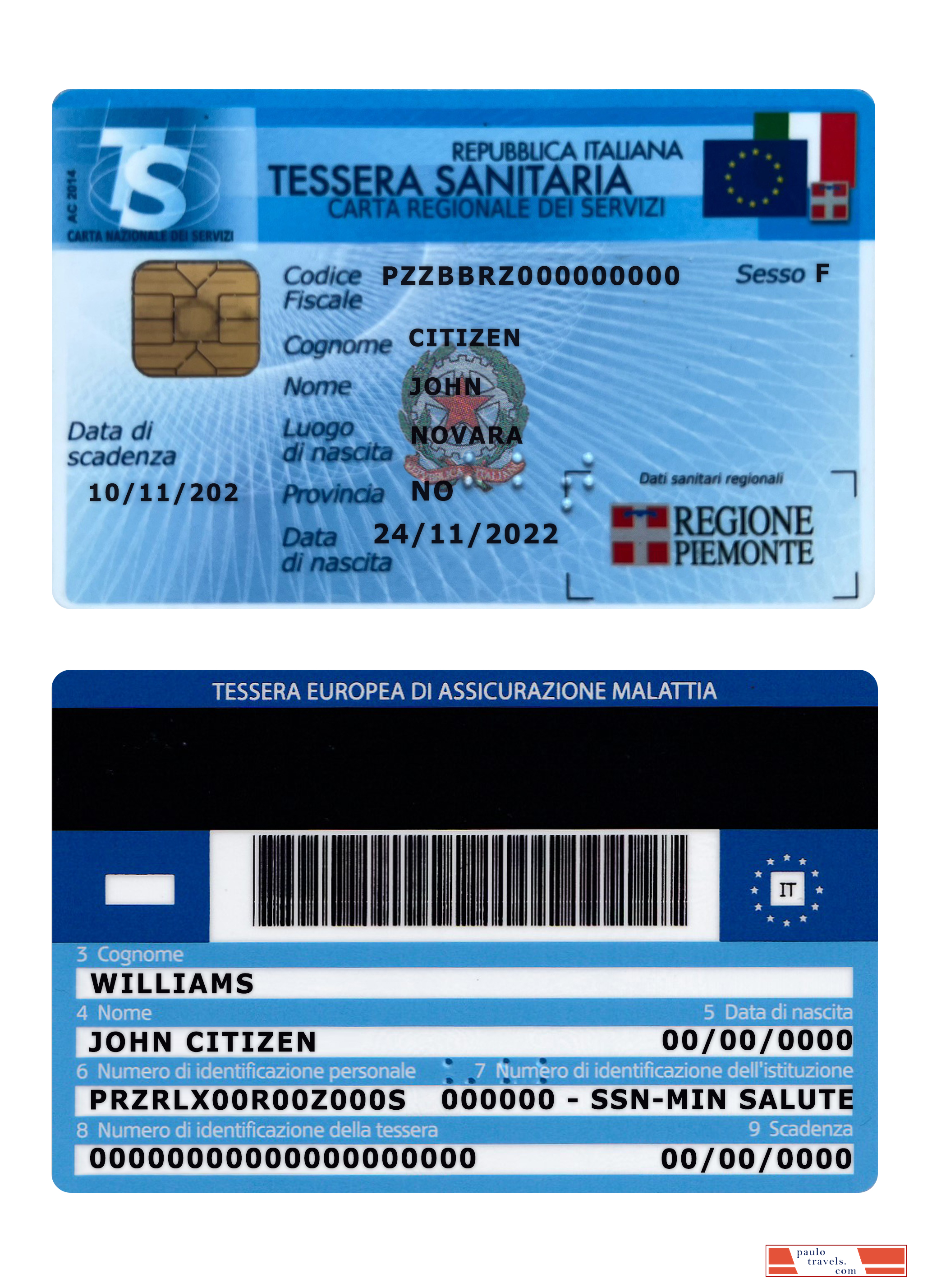 Italy Tessera Sanitaria (health insurance card) version 2